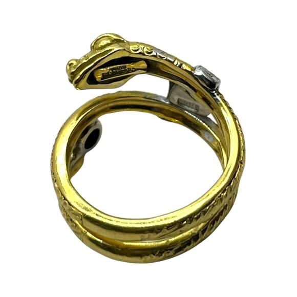 18K Etched Yellow Gold, Pink Stone & Diamond Snake Wrap Around Ring (15492) - Picture 8 of 8